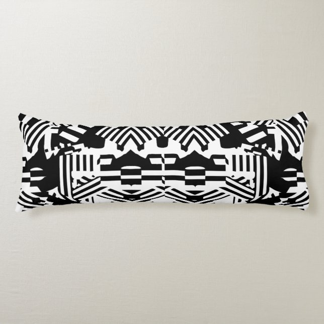 Abstract Reflections: Lines, Cubes, and Monochrome Body Cushion (Front)