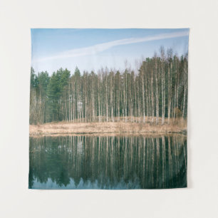 Abstract reflections of beautiful trees in the lak tapestry