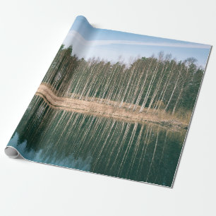 Abstract reflections of beautiful trees in the lak wrapping paper