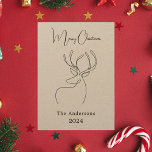Abstract reindeer beige craft modern Christmas Holiday Card<br><div class="desc">A black abstract one line reindeer.  Personalise and add a name and year. Text: Merry Christmas. 
Back: add your note and your names.</div>