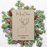 Abstract reindeer beige craft modern Christmas Holiday Card<br><div class="desc">A black abstract one line reindeer.  Personalise and add a name and year. Text: Merry Christmas. 
Back: add your note and your names.</div>