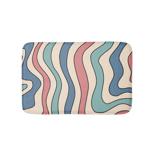 Abstract Retro 70s Marble Blue Red Groovy Pattern Bath Mat (Front)