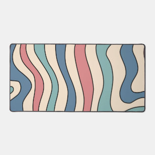 Abstract Retro 70s Marble Blue Red Groovy Pattern Desk Mat