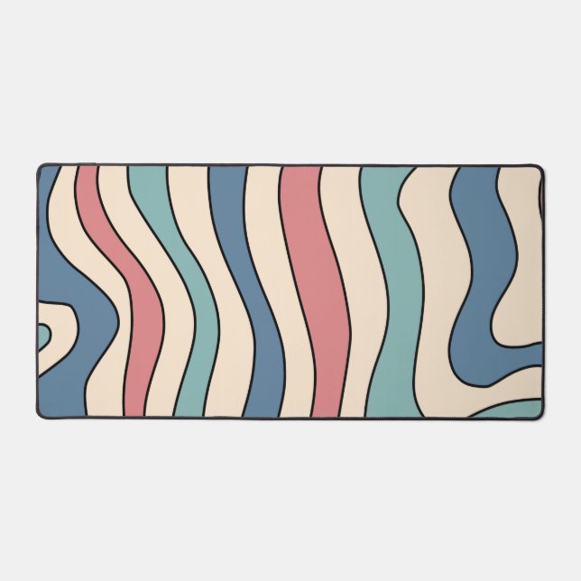 Abstract Retro 70s Marble Blue Red Groovy Pattern Desk Mat (Front)