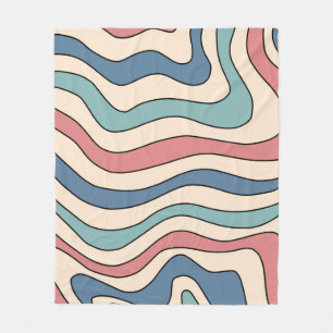 Abstract Retro 70s Marble Blue Red Groovy Pattern Fleece Blanket