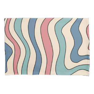 Abstract Retro 70s Marble Blue Red Groovy Pattern Pillowcase