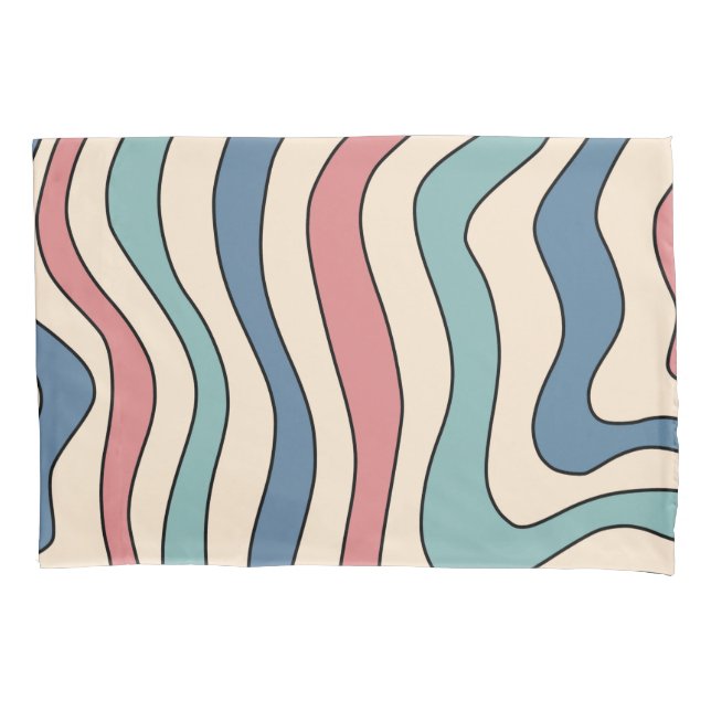 Abstract Retro 70s Marble Blue Red Groovy Pattern Pillowcase (Front)