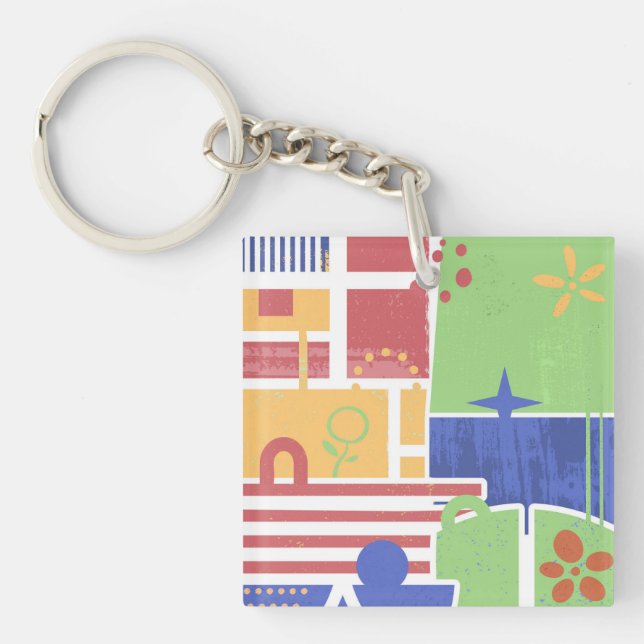 Abstract Retro Block Art Key Ring (Front)