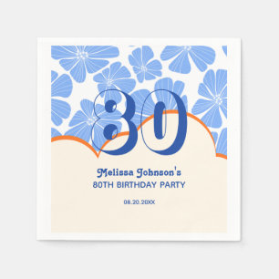 Abstract Retro Blue Chamomile Flower Birthday Napkin