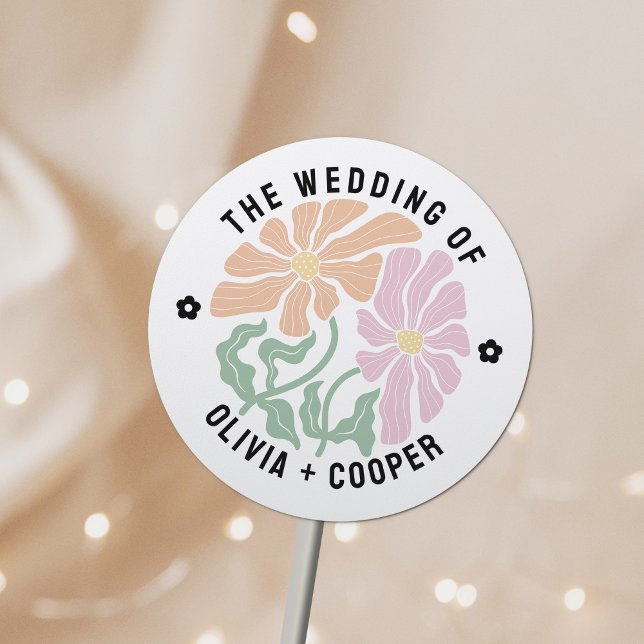 Abstract Retro Boho Chic Colourful Floral Wedding Classic Round Sticker (Creator Uploaded)
