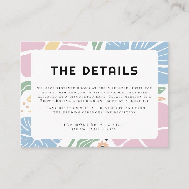 Abstract Retro Boho Chic Colourful Floral Wedding Enclosure Card (Front)