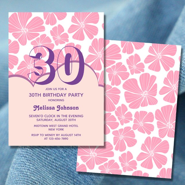 Abstract Retro Carnation Pink Chamomile Birthday Invitation (Creator Uploaded)