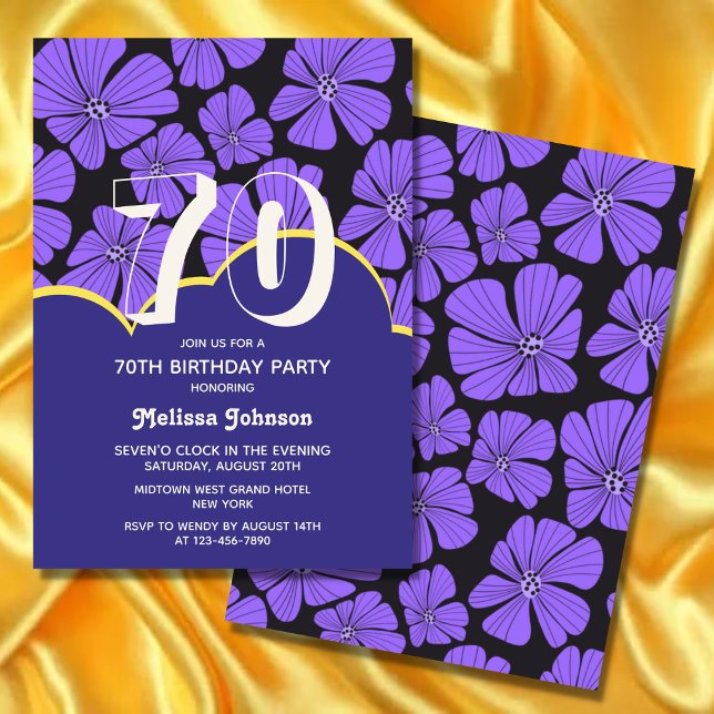Abstract Retro Chamomile Floral Purple Birthday Invitation (Creator Uploaded)