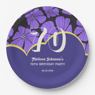 Abstract Retro Chamomile Floral Purple Birthday Paper Plate