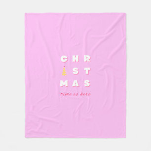 Abstract Retro Christmas Pink Holiday Decor Preppy Fleece Blanket