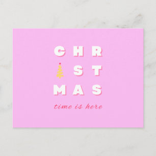 Abstract Retro Christmas Pink Holiday Decor Preppy Postcard