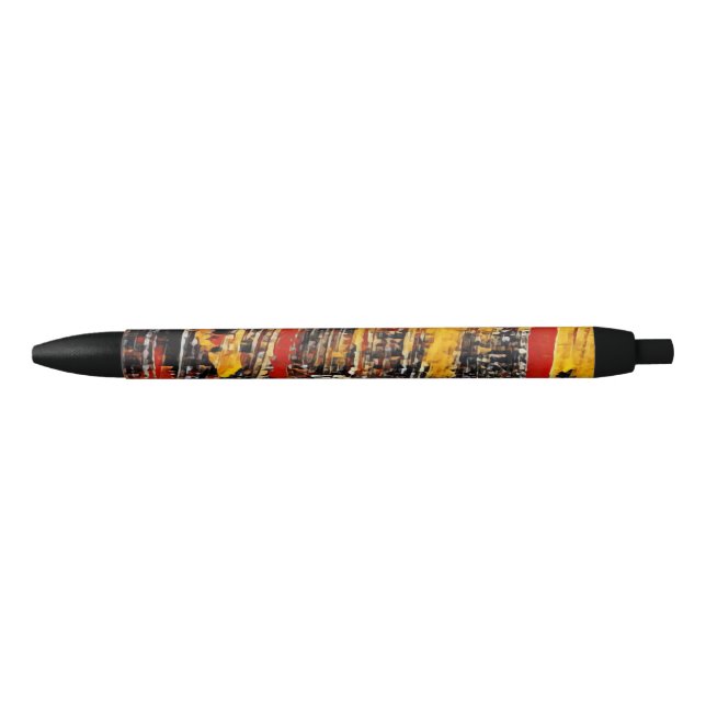 Abstract Retro Circle Wheel Red Black Black Ink Pen (Front)