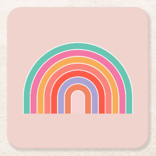 Abstract Retro Colourful Rainbow Square Paper Coaster