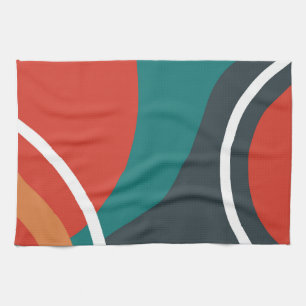 Abstract retro colours line art tea towel