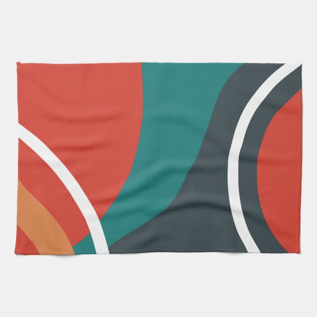 Abstract retro colours line art tea towel (Horizontal)
