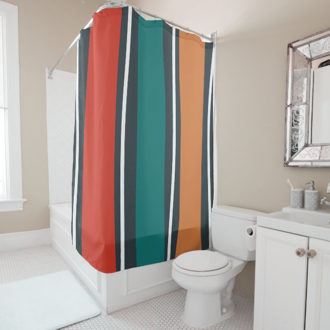 Abstract retro colours waves line art shower curtain (In Situ)