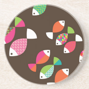 Abstract retro fish underwater pattern 2 coaster