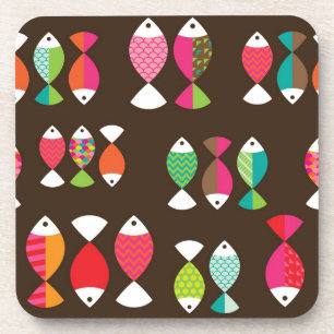 Abstract retro fish underwater pattern 2 coaster