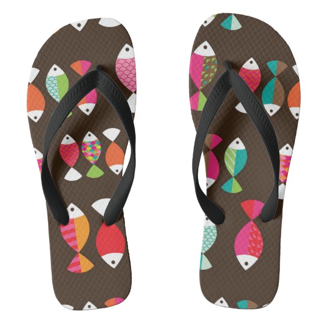 Abstract retro fish underwater pattern 2 jandals (Footbed)