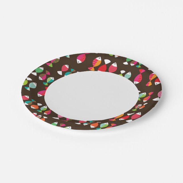 Abstract retro fish underwater pattern 2 paper plate (Angled)