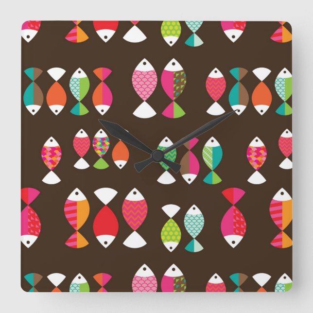 Abstract retro fish underwater pattern 2 square wall clock (Front)