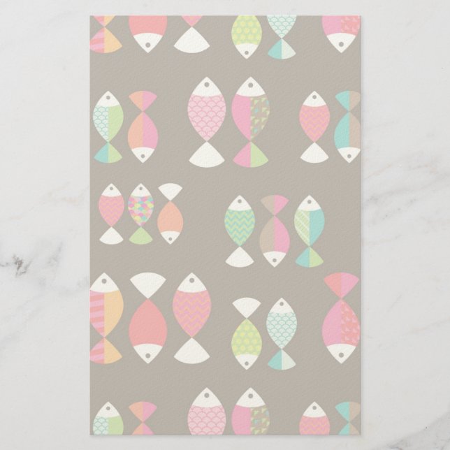 Abstract retro fish underwater pattern 2 stationery (Front)