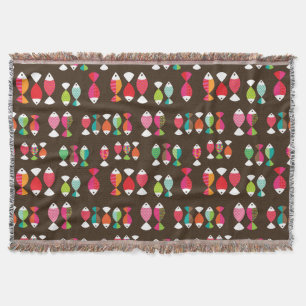 Abstract retro fish underwater pattern 2 throw blanket