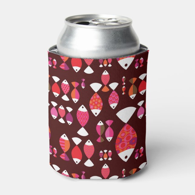 Abstract retro fish underwater pattern can cooler (Can Front)