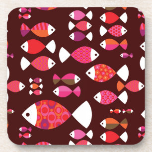 Abstract retro fish underwater pattern coaster