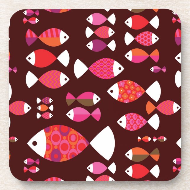 Abstract retro fish underwater pattern coaster (Front)
