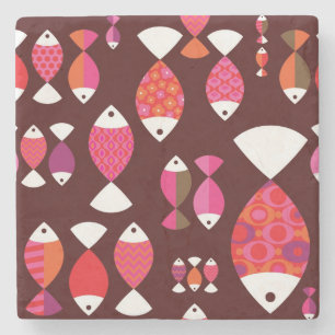 Abstract retro fish underwater pattern stone coaster