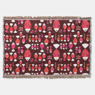 Abstract retro fish underwater pattern throw blanket