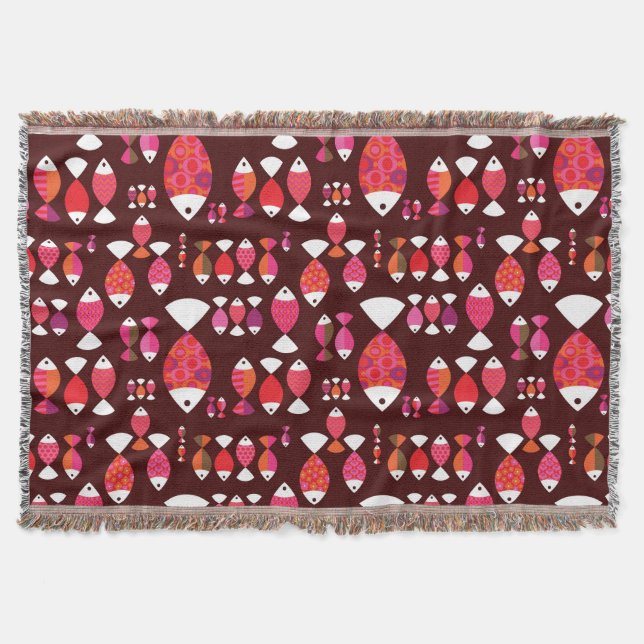 Abstract retro fish underwater pattern throw blanket (Front)