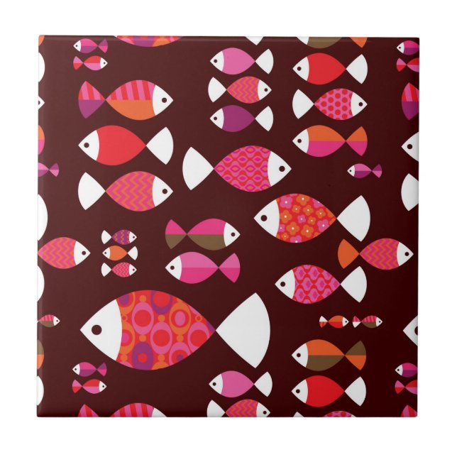 Abstract retro fish underwater pattern tile (Front)