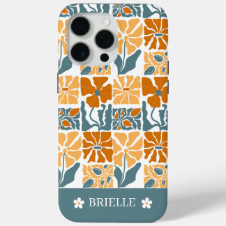 Abstract Retro Floral iPhone Case with Custom Name