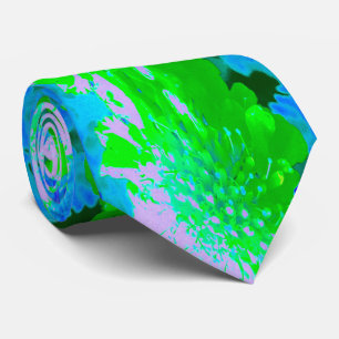 Abstract Retro Flower in Lavender and Lime Green Tie