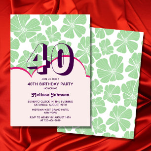 Abstract Retro Green Chamomile Flower Birthday Invitation