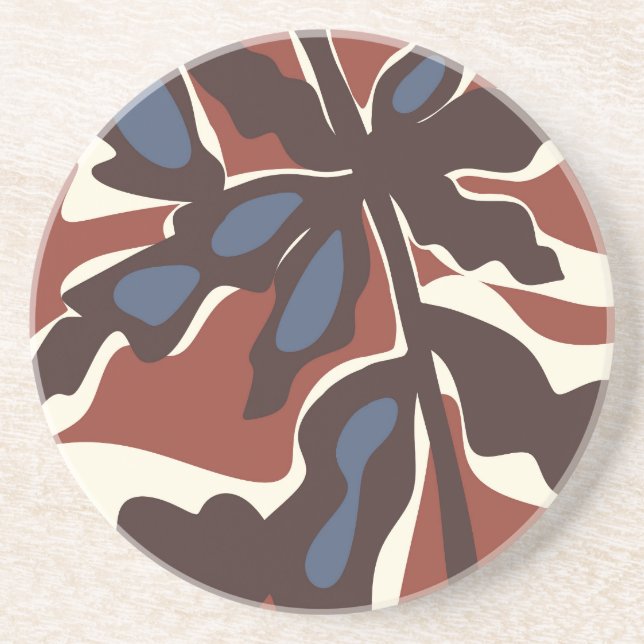 Abstract Retro Leaf Motif  Coaster (Front)