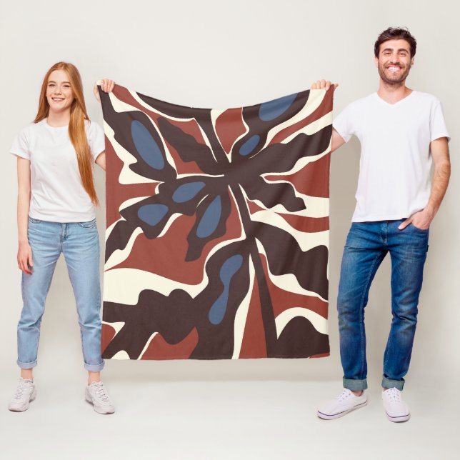 Abstract Retro Leaf Motif  Fleece Blanket (In Situ)