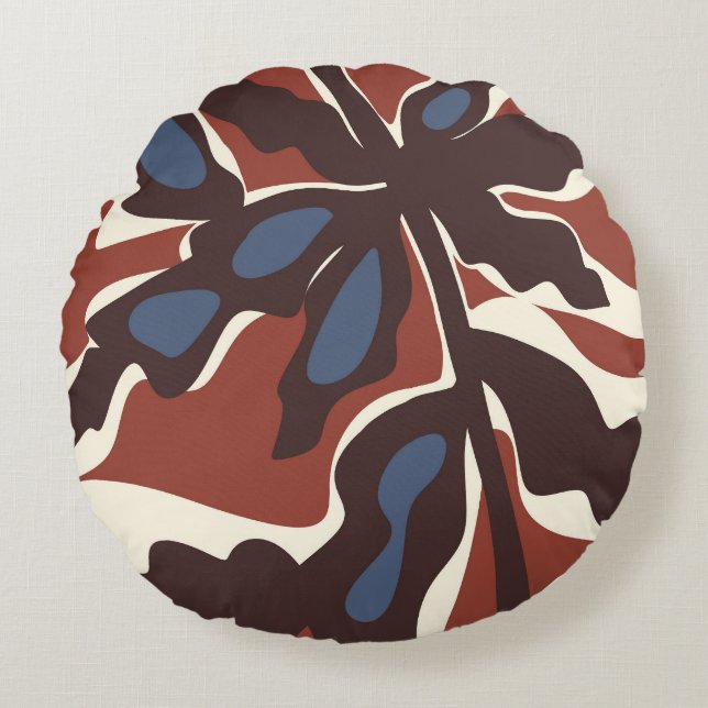 Abstract Retro Leaf Motif  Round Cushion (Front)