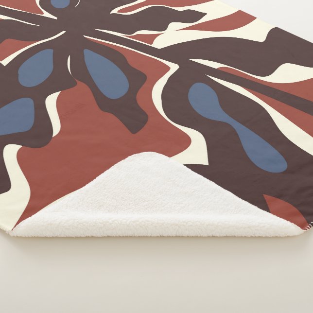 Abstract Retro Leaf Motif  Sherpa Blanket (3/4)