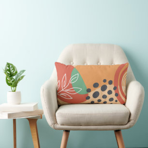 Abstract retro line art, colourful boho design lumbar cushion