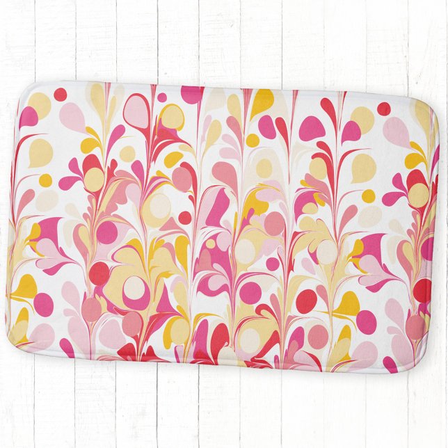 Abstract Retro Marble Pattern Pink Yellow Red Bath Mat (Retro abstract marble pattern pink yellow bath mat)
