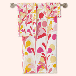 Abstract Retro Marble Pattern Pink Yellow Red Bath Towel Set