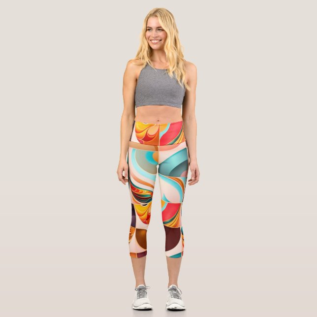 Abstract Retro Modern Squares Collection Capri Leggings (Front)
